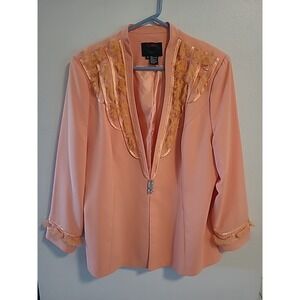 Ashro Orange Formal‎ Party Church Jacket Blazer Sz18 Feathers Beads Rhinestone